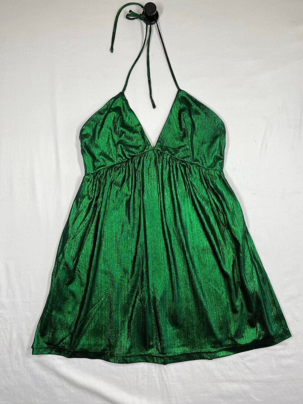 Revolve Superdown Small Margo Halter Shift Dress Green Metallic Sexy Mini Dress
